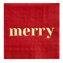 Red Cocktail Napkin - Merry